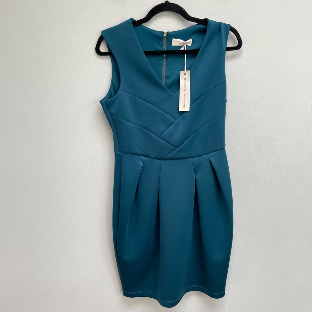 Dorothy Perkins teal dress fit and flare scuba sleeveless size 8 NEW